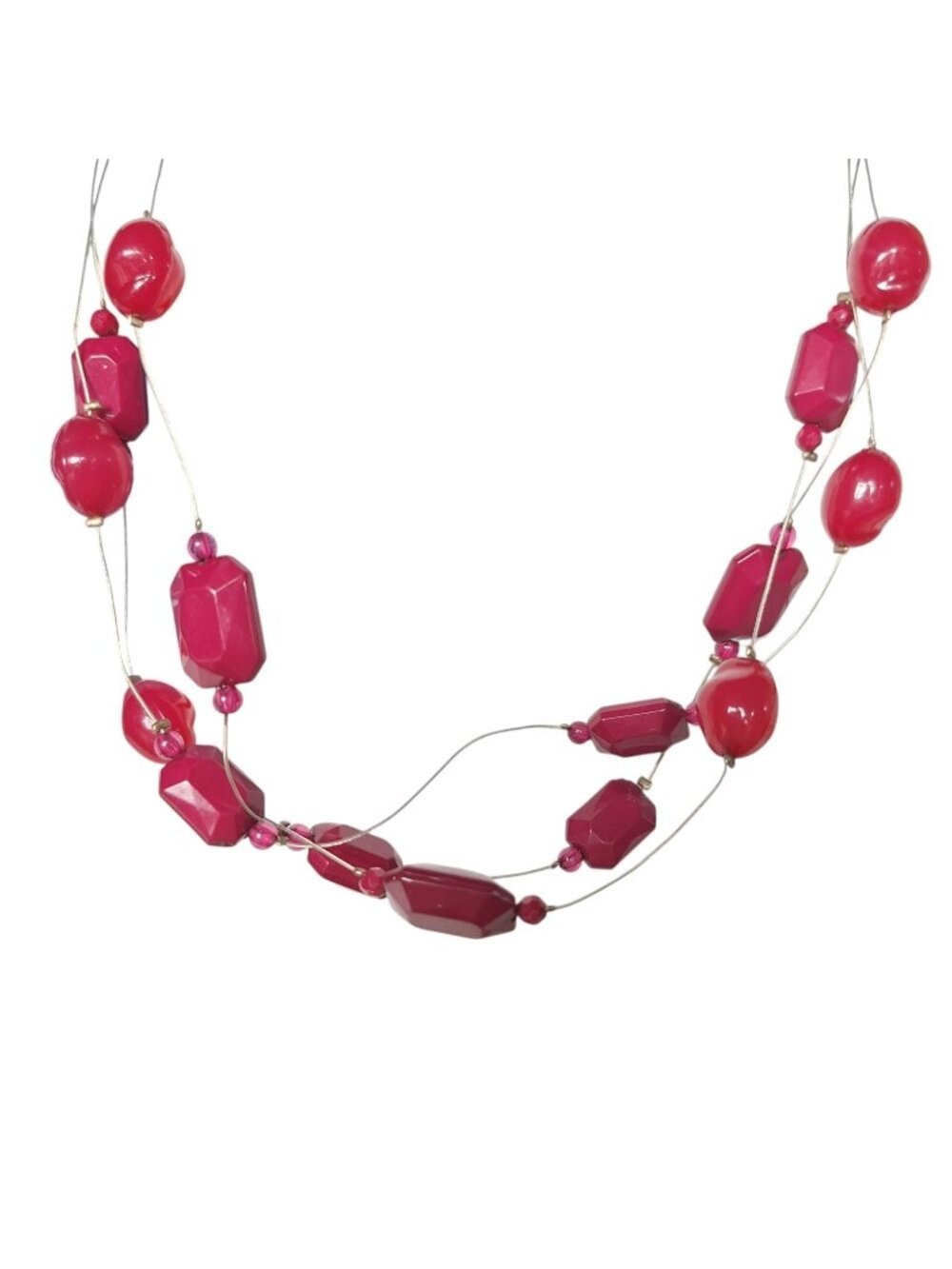 Red Layered Bead Necklace Multi Strand Chunky Statement Faceted Y2K Boho Chic